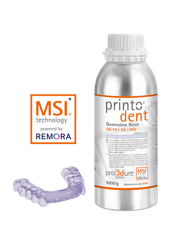 printodent<sup>&reg;</sup> GR-19.1 OA | MSI - pro3dures <strong>printodent<sup>&reg;</sup> GR-19.1 OA | MSI</strong> ist das erste biomimetische 3D-Printing-Harz f&uuml;r die generative Fertigung von hartelastischen, orthodontischen Schienen.