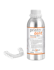 printodent<sup>&reg;</sup> GR-19.1 OA - pro3dures <strong>printodent<sup>&reg;</sup> GR-19.1 OA</strong> ist das erste biomimetische 3D-Printing-Harz f&uuml;r die generative Fertigung von hartelastischen, orthodontischen Schienen.